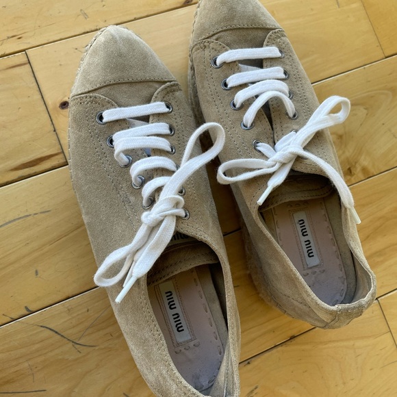 Miu Miu Beige Suede Espadrille Sneaker Platform - Picture 5 of 7